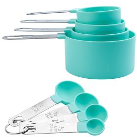 8Pcs Plastic Measuring Spoons & Cups Set for Cooking Baking Coffee - Kitchen Utensil Tools, Scale Teaspoon Tablespoon
